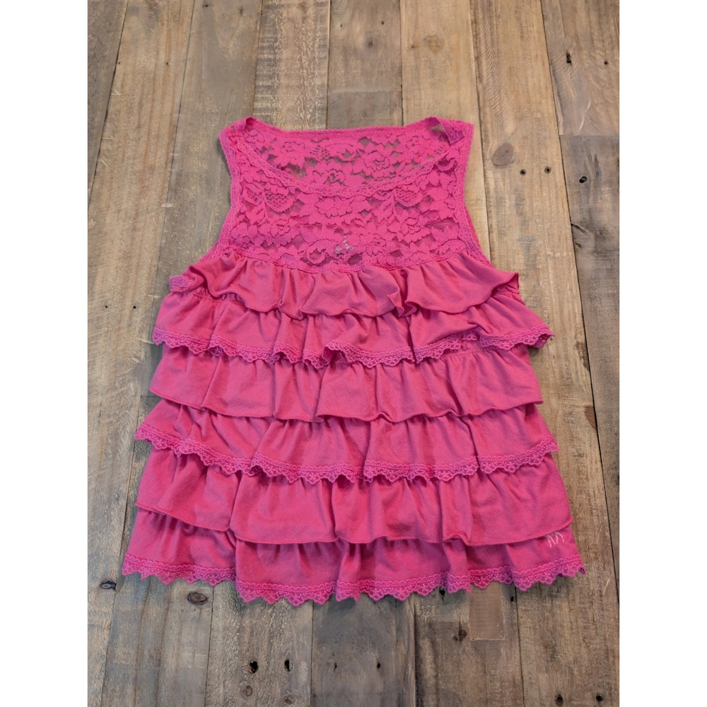 Abercrombie & Fitch Pink Tiered Lace Ruffle Tank Top Shirt Womens Medium